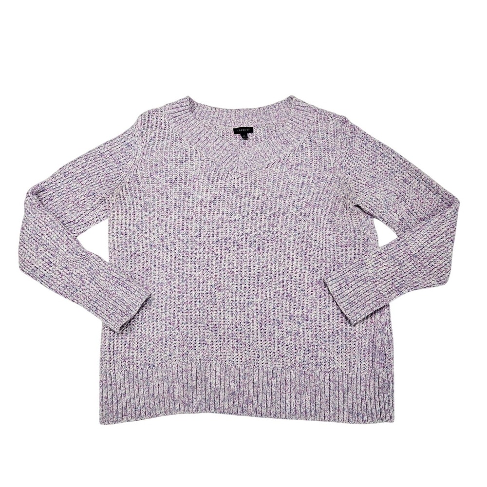Talbots Womens Purple Marled Cotton V-Neck Shaker‎ Knit Sweater Size M KH5395